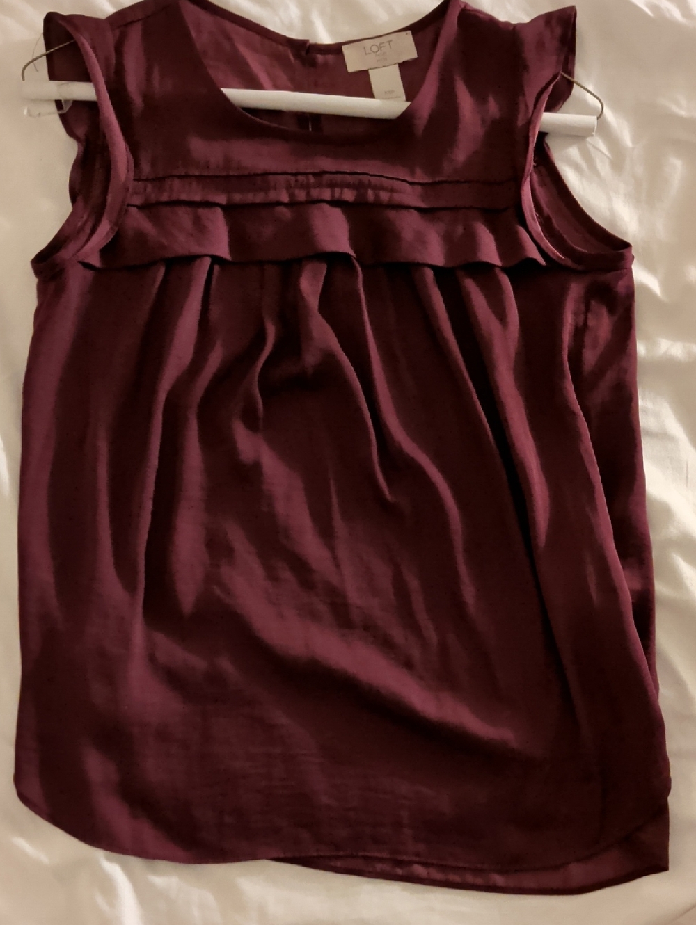 LOFT Sleeveless Ruffle Yoke Blouse in Wine